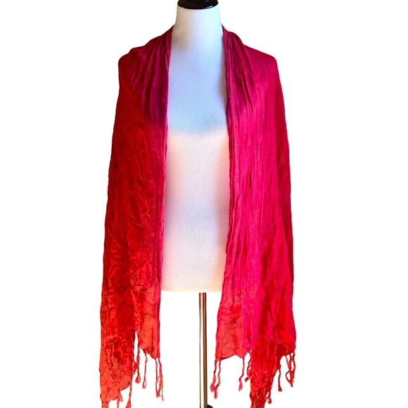 Red cotton wrap check/basket weave pattern with fringe - Picture 1 of 3